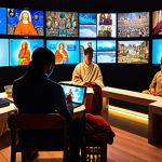 A diverse group of people from around the world engaging in spiritual devotion through various digital devices like smartphones, tablets, and laptops. Show individuals in different settings – a peaceful home, a remote location, a busy city – all connected through glowing screens, emphasizing accessibility, global reach, and personal solace in faith. The imagery should convey a sense of calm and widespread spiritual connection, blending modern technology with ancient belief.