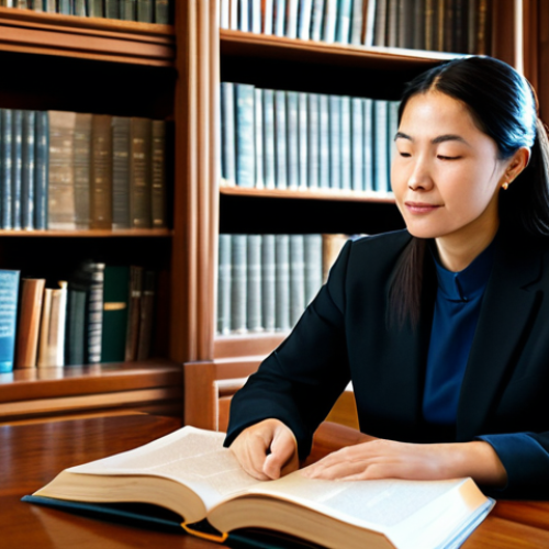 Home 8 A serene professional individual, fully clothed in modest business attire, sits thoughtfully at a polished wooden desk in a modern, sunlit library. An open book with ancient script rests before them, symbolizing timeless wisdom and guidance amidst global uncertainties. The atmosphere is calm and reflective, conveying a sense of inner peace and hope. Behind them, blurred bookshelves filled with volumes. Perfect anatomy, correct proportions, natural pose, well-formed hands, proper finger count, natural body proportions. Professional photography, high-quality, safe for work, appropriate content, fully clothed, modest, family-friendly.
