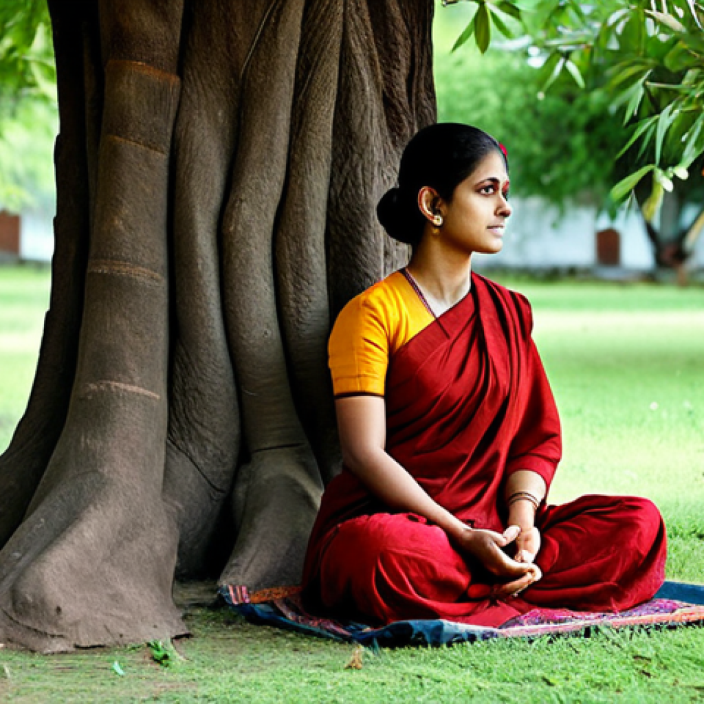 기독교의 사순절 - Introspection and Reflection**
A woman in a modest, traditional Indian dress sitting peacefully und...