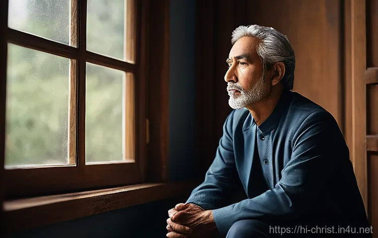 기독교와 기쁨의 영성 - **Prompt:** A mature person (either male or female), with a serene and resilient expression, is seat...