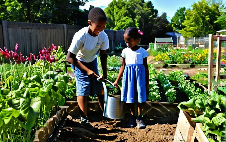 기독교와 생태 신학 - **Stewardship in a Flourishing Community Garden:** A vibrant, sun-drenched community garden teems wi...