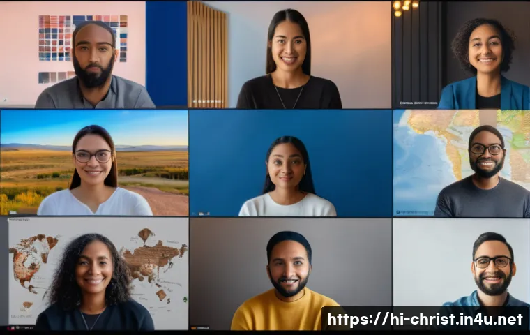 기독교와 온라인 사역 - A diverse group of people from different countries and cultural backgrounds joining an online prayer...