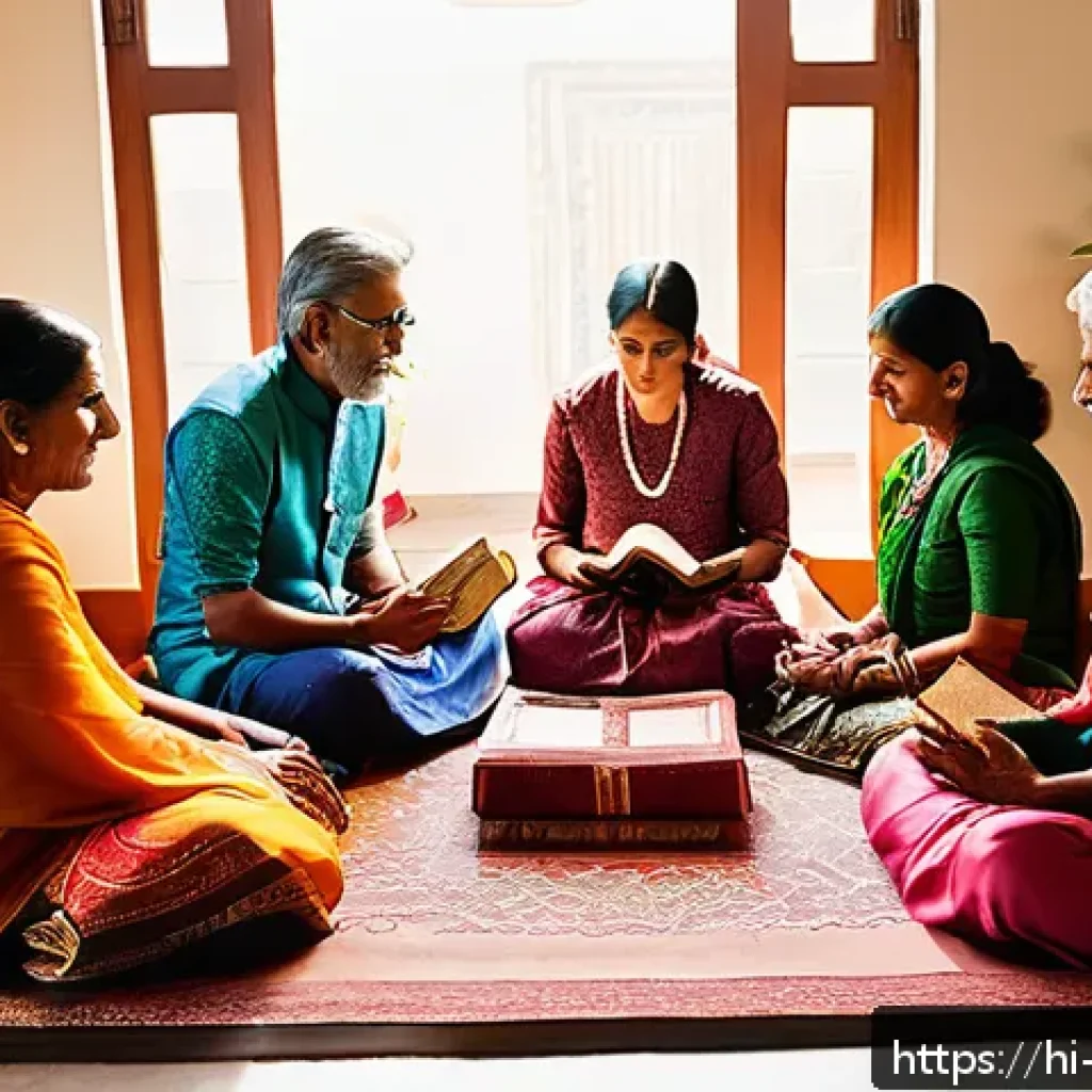 기독교와 가정교회 - A warm, intimate Indian family gathered in a cozy living room, sitting together in a circle on tradi...