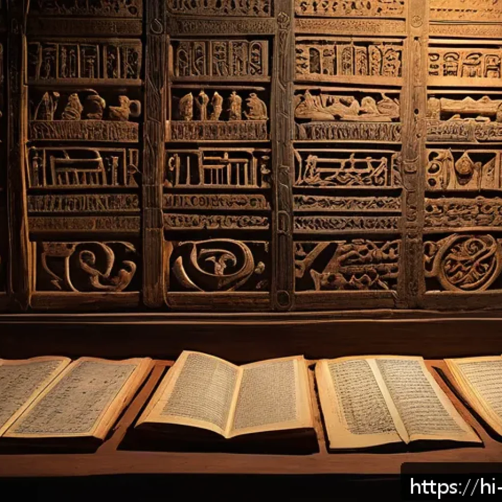 기독교와 비밀 결사 - A mysterious ancient chamber filled with old religious manuscripts and cryptic symbols on stone wall...