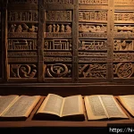 기독교와 비밀 결사 - A mysterious ancient chamber filled with old religious manuscripts and cryptic symbols on stone wall...