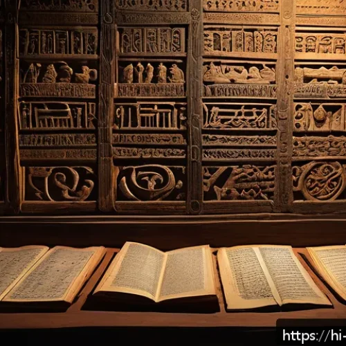기독교와 비밀 결사 - A mysterious ancient chamber filled with old religious manuscripts and cryptic symbols on stone wall...